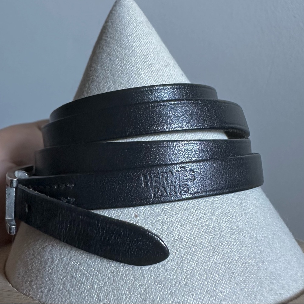 Hermes Black Leather Behapi Quad Tour bracelet